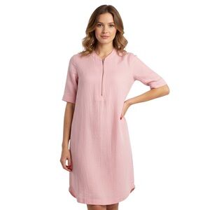 RIANI PINK SILK DRESS LINEN TUNIC DRESS PASTEL COTTON MIDI  DRESS WOMEN SIZE 4